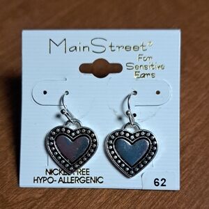 Main Street Silver Heart Dangle Earrings - For Sensitive Ears